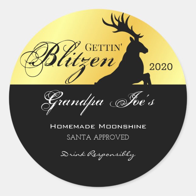 Personalisiert "Gettin Blitzen" Holiday Moonshine  Runder Aufkleber (Vorderseite)
