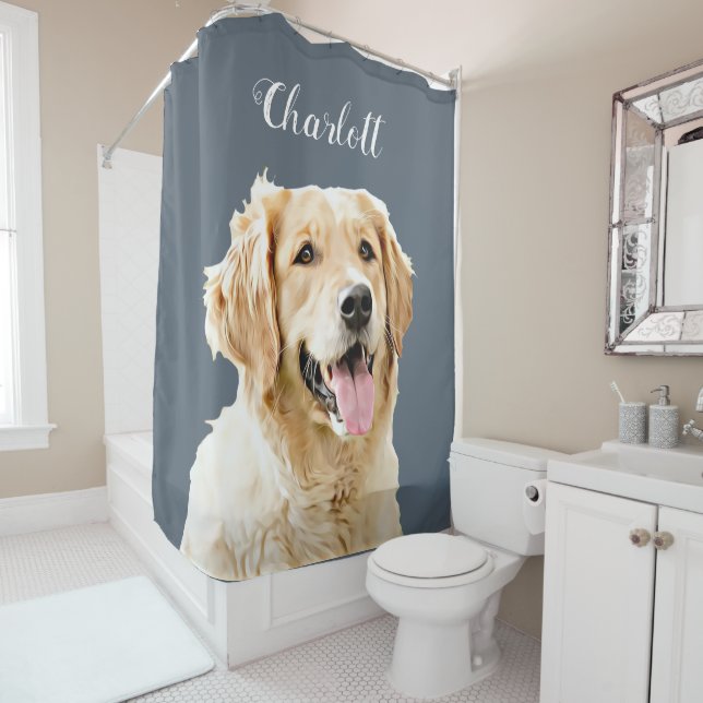 Personalisiert Gezeichnet Golden Retriever Hund Duschvorhang (Beispiel)