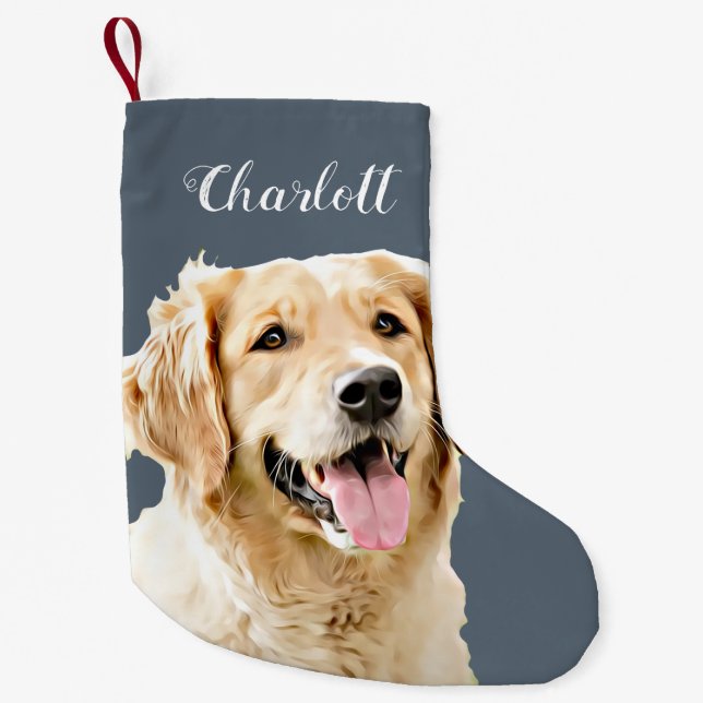 Personalisiert Gezeichnet Golden Retriever Hund Kleiner Weihnachtsstrumpf (Vorderseite)