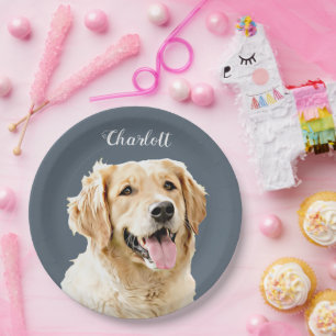 Personalisiert Gezeichnet Golden Retriever Hund Pappteller