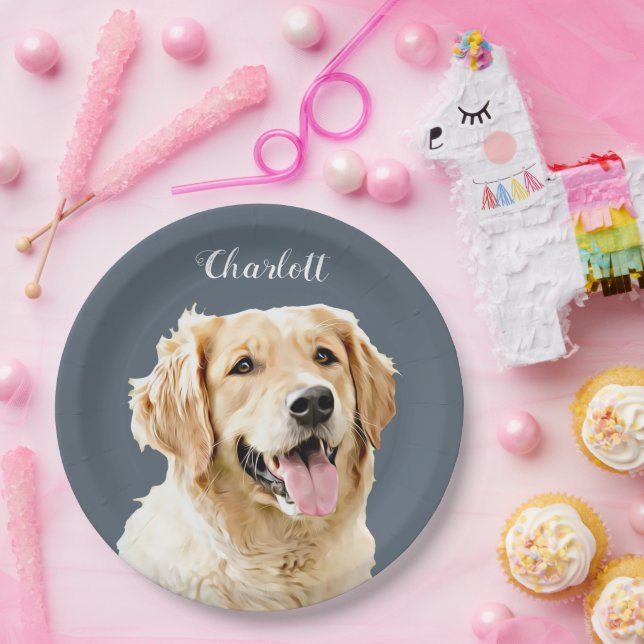 Personalisiert Gezeichnet Golden Retriever Hund Pappteller (Party)