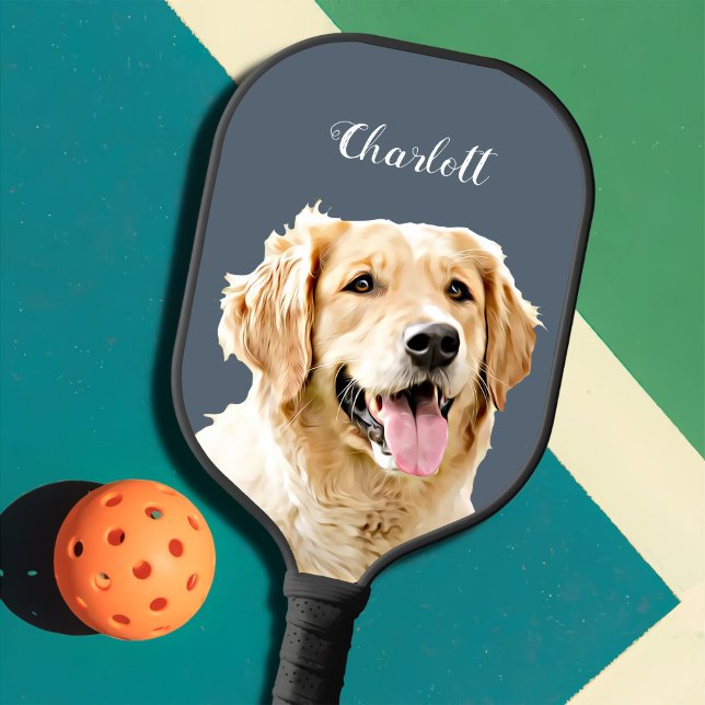 Personalisiert Gezeichnet Golden Retriever Hund Pickleball Schläger (Von Creator hochgeladen)