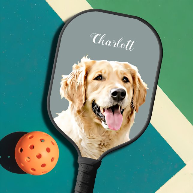 Personalisiert Gezeichnet Golden Retriever Hund Pickleball Schläger (Von Creator hochgeladen)