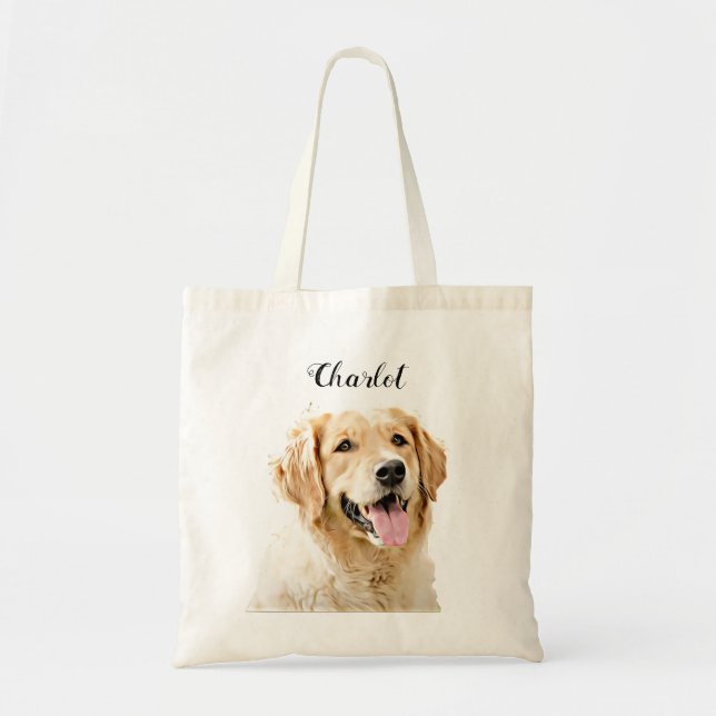 Personalisiert Gezeichnet Golden Retriever Hund Tragetasche (Vorne)