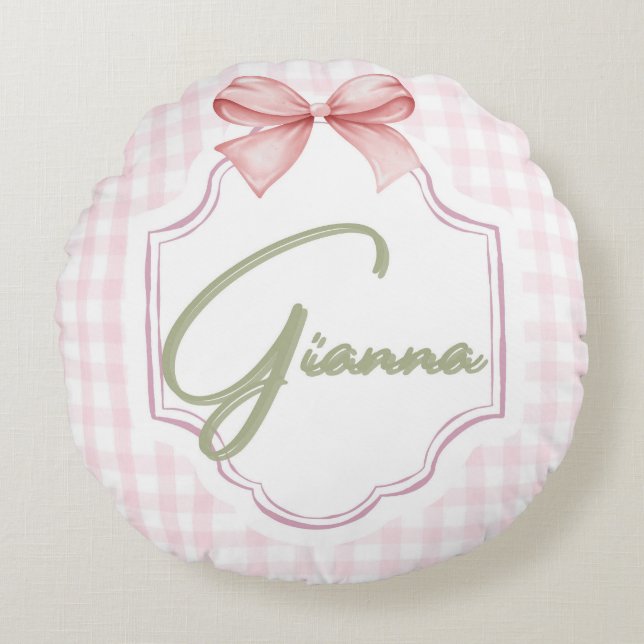 Personalisiert Gianna Baby Girl Kinderzimmer Bow&G Rundes Kissen (Vorderseite)