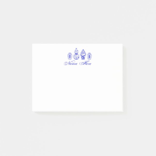 Personalisiert Ginger Jar Blue White Sticknotes Post-it Klebezettel (Vorderseite)