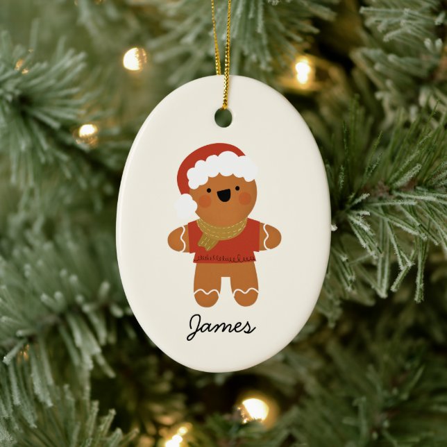 Personalisiert Gingerbread Mann Weihnachtsdekorati Keramik Ornament (Baum)