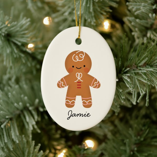 Personalisiert Gingerbread Mann Weihnachtsdekorati Keramik Ornament (Baum)