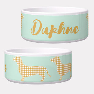 Personalisiert Gingham Dackel Mint Napf