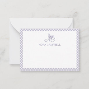 Personalisiert Gingham Lavender Elegant Monogram Mitteilungskarte