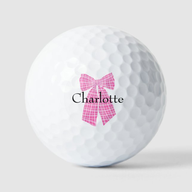 Personalisiert Gingham Pink Romantischer Coquette  Golfball (Vorderseite)