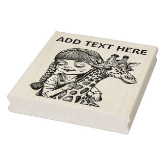 Personalisiert Girl and Giraffe - Briefmarke der H Gummistempel