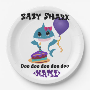 Personalisiert Girl Baby Shark Geburtstag Pappteller