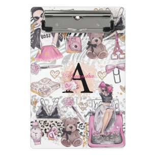 Personalisiert Girl Boss Luxury Illustration Mini Klemmbrett