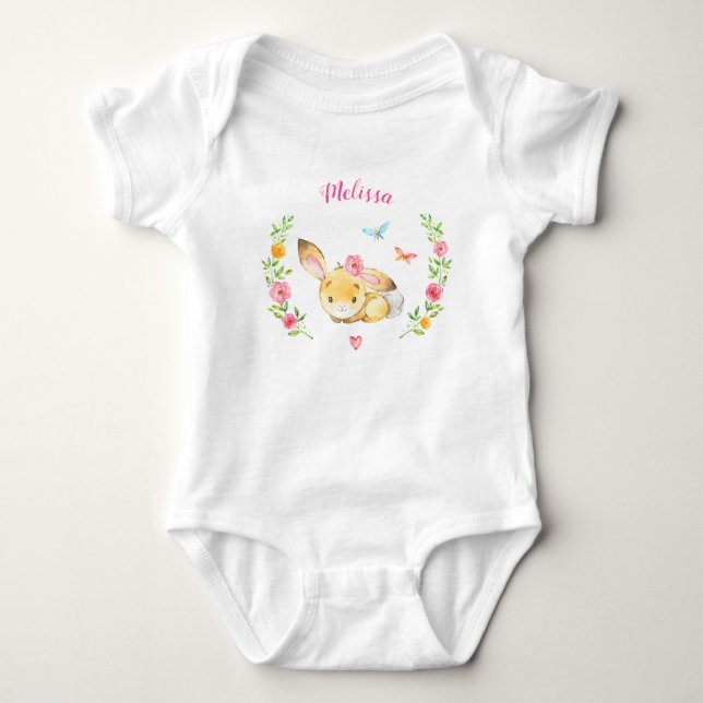 Personalisiert Girl Bunny Woodland Babyduschgesche Baby Strampler (Vorderseite)