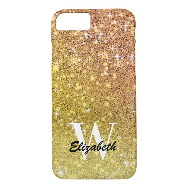 Personalisiert Girl-Gold-Glitzer-Glitzern Monogram Case-Mate iPhone Hülle (Rückseite)