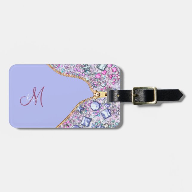 Personalisiert Girl Gold Glitzer Mit Monogramm Blu Gepäckanhänger (Vorderseite horizontal)