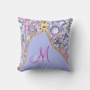 Personalisiert Girl Gold Glitzer Mit Monogramm Blu Kissen