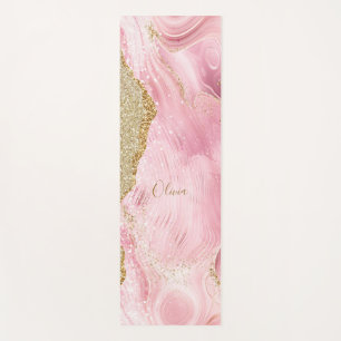 Personalisiert Girl Pink Agate mit Gold Glitzer Yogamatte