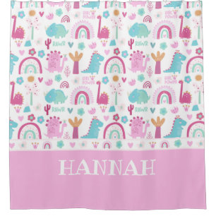 Personalisiert Girl Power Dinosaur Duschvorhang