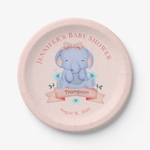 Personalisiert Girls Blue Elephant Coral Pappteller