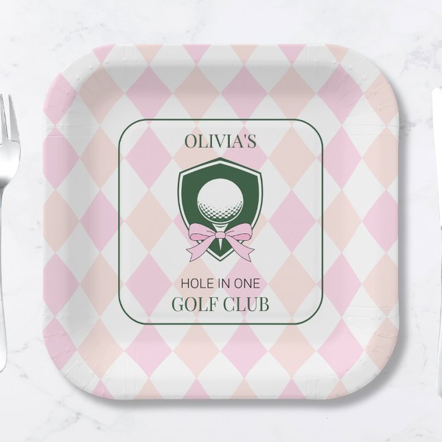 Personalisiert Girls Golf Pink Erster Geburtstag Pappteller (Personalized Girls Golf Pink First Birthday Partee Paper Plates)