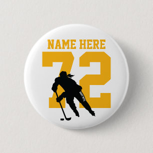 Personalisiert Girls Hockey Player Name Nummer Gol Button