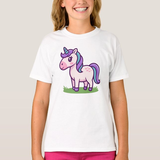 Personalisiert Girls Niedlich Unicorn Pferd Kinder T-Shirt (Vorderseite)