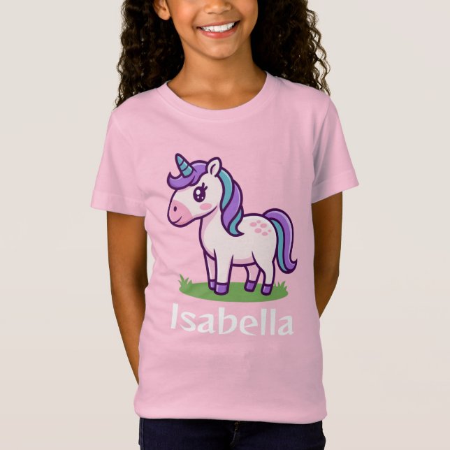 Personalisiert Girls Niedlich Unicorn Pferd Kinder T-Shirt (Vorderseite)