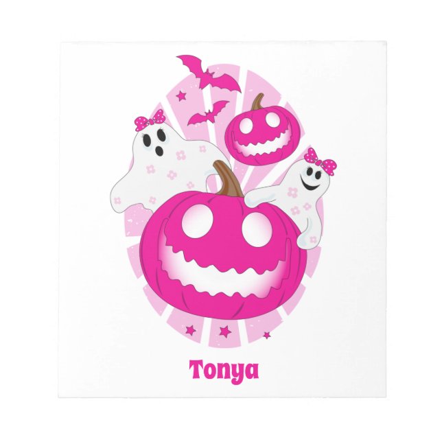 Personalisiert Girls Pink Halloween Notizblock (Vorderseite)