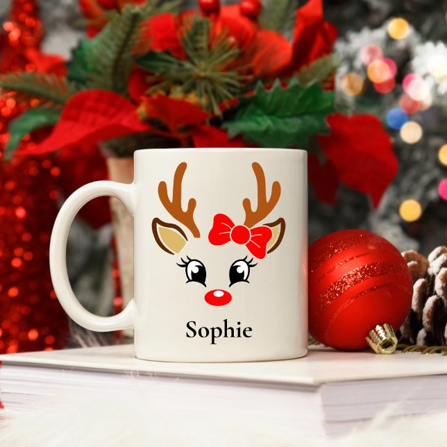Personalisiert Girls Rentier Weihnachtsfeierliche  Kaffeetasse (Von Creator hochgeladen)