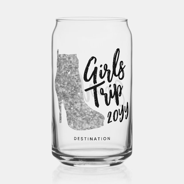 Personalisiert Girls Trip Disco Mirror Silver Boot Dosenglas (Vorderseite)