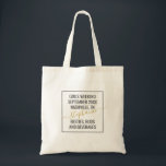 Personalisiert Girls Weekend Trip Minimal Design Tragetasche<br><div class="desc">Personalisierter Girls Weekend Trip Custom Tote Bag mit einem minimalen Text-Design mit bearbeitbarem Text mit Datum, Ziel oder Ort, Namen und lustigen Zitaten wie "Bestien, Buds, Getränke", sodass Sie Ihren eigenen Spaß und nützlichen Sake für Ihre persönliche Reise-Squad, Brautmädchen, oder Reisfreunde-Gruppe schaffen können.</div>