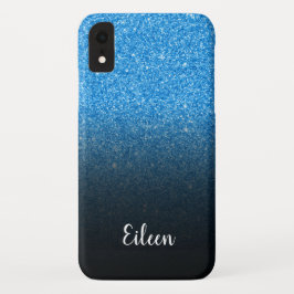 Personalisiert Girly Blue Glitzer Black Ombre Case-Mate iPhone 14 Pro Max Hülle