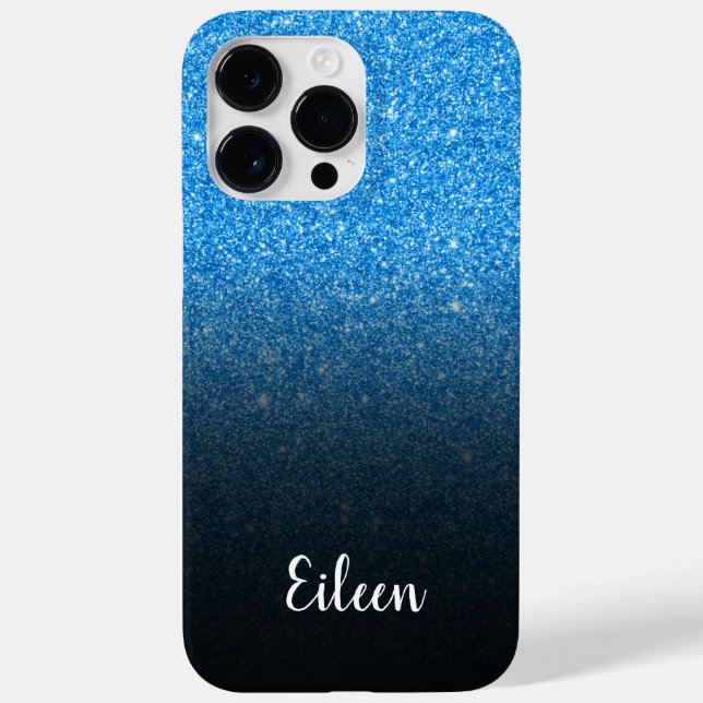 Personalisiert Girly Blue Glitzer Black Ombre Case-Mate iPhone Hülle (Rückseite)