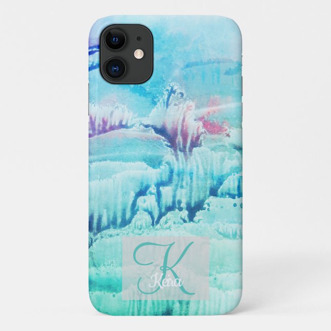 Personalisiert Girly Blue Mit Monogramm Türkis Case-Mate iPhone Hülle (Rückseite)