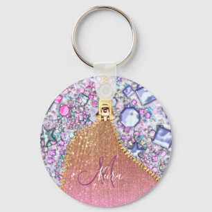Personalisiert Girly Gold Glitzer Mit Monogramm Ro Schlüsselanhänger