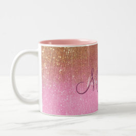 Personalisiert Girly Gold Glitzer Mit Monogramm Ro Zweifarbige Tasse
