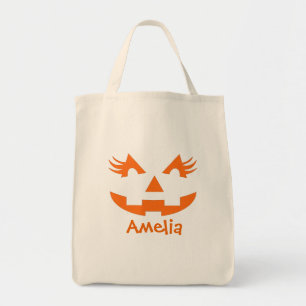 Personalisiert Girly Kürbislaterne Halloween Tragetasche