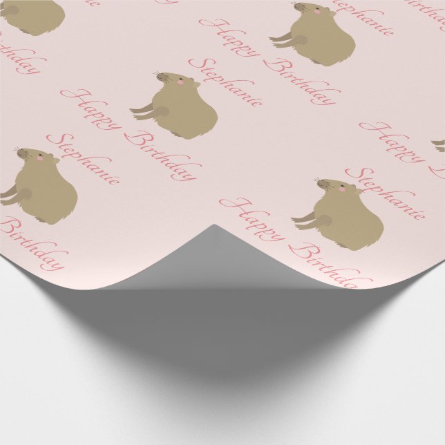 Personalisiert Girly Pink Capybara Muster Geburtst Geschenkpapier (Ecke)