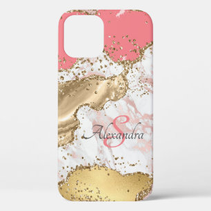 Personalisiert Girly Pink Glitzer Agate Mit Monogr Case-Mate iPhone Hülle