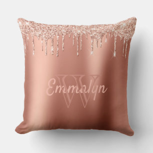 Personalisiert Girly Rose Gold Coral Glitzer Tropf Kissen