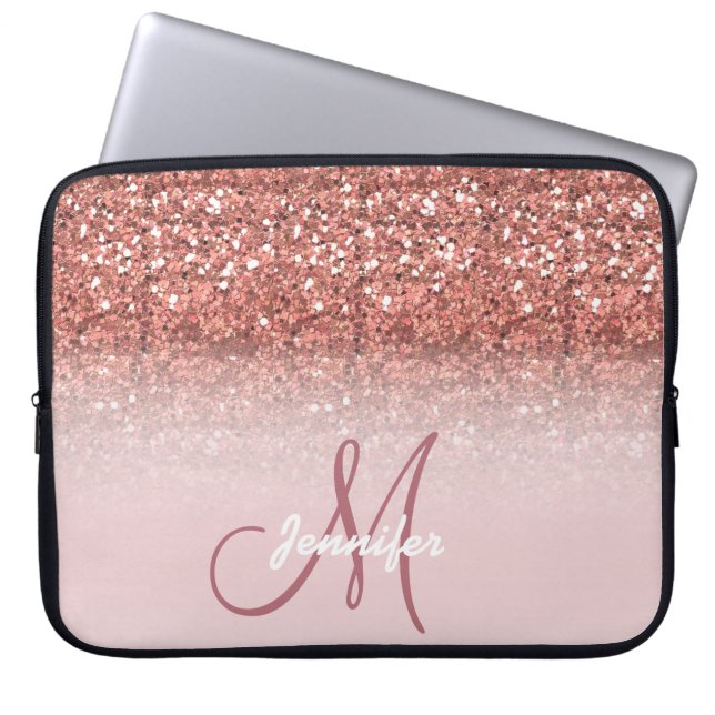 Personalisiert Girly Rose Gold Glitzer Glitzern Na Laptopschutzhülle (Vorderseite)
