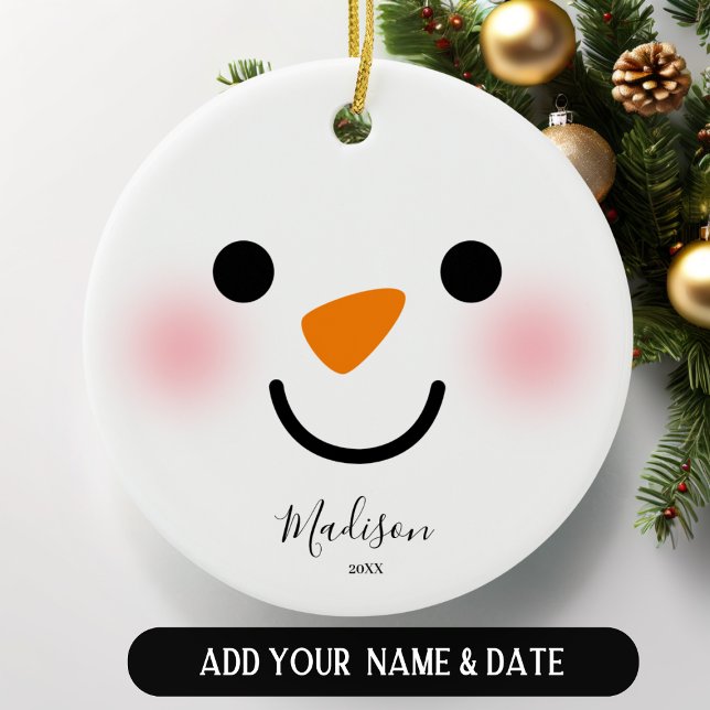 Personalisiert Girly Snowman Face Weihnachten Keramik Ornament (Von Creator hochgeladen)