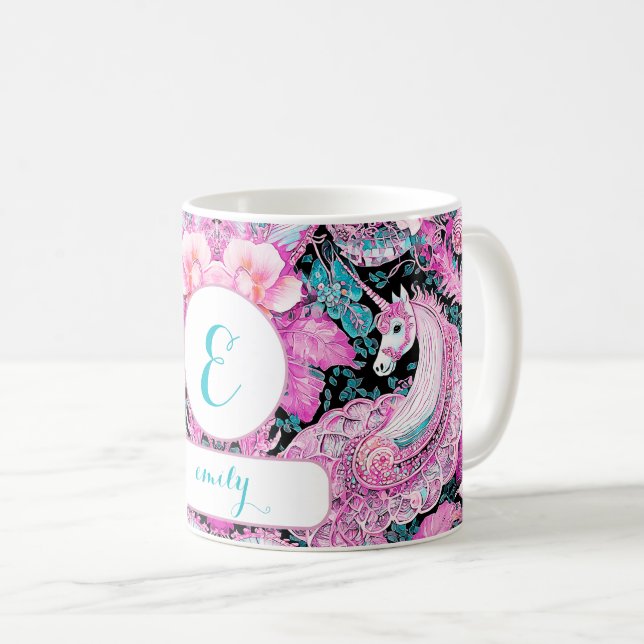 Personalisiert Girly Unicorn Fantasy-Geschenk Kaffeetasse (VorderseiteRechts)