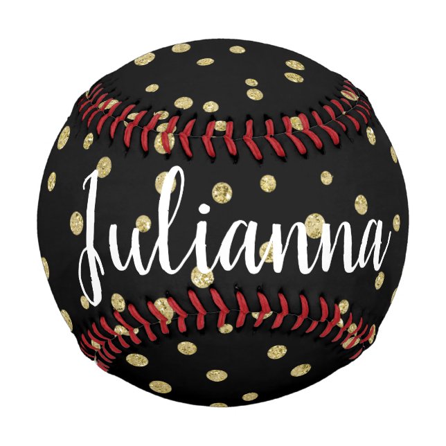 Personalisiert Glam Black Gold Dot Pattern Einziga Baseball (Vorderseite)