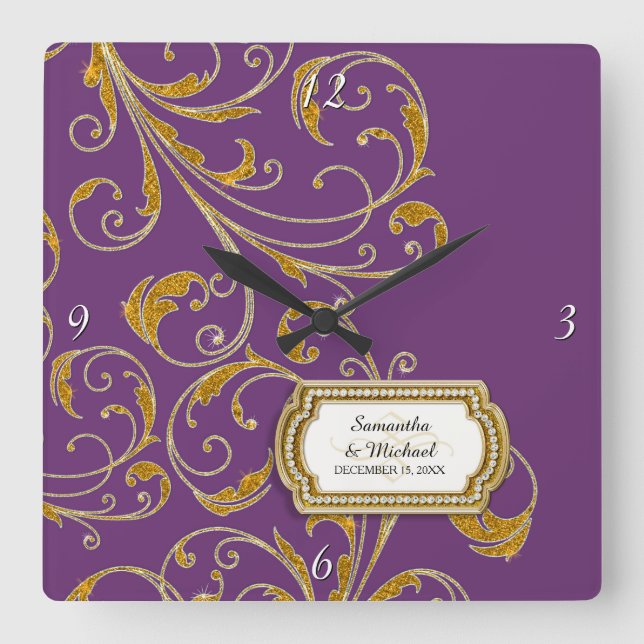 Personalisiert Glam Old Hollywood Regency Black Kr Quadratische Wanduhr (Vorderseite)