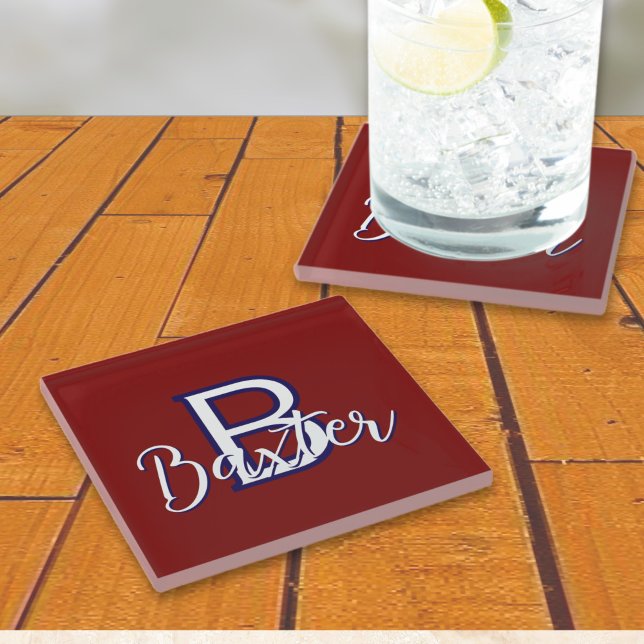Personalisiert Glasuntersetzer (Red White & Blue Name and Monogram Personalized Glass Coaster
)
