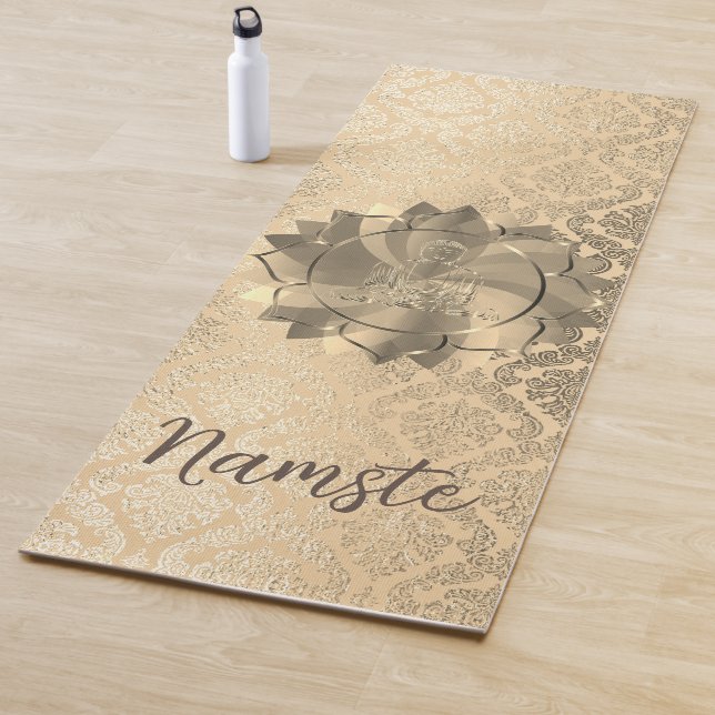 Personalisiert Glittery Gold Damask Buddha Lotus Yogamatte (Beispiel)