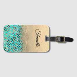 Personalisiert Glittery Türkis Leopard Gepäckanhänger